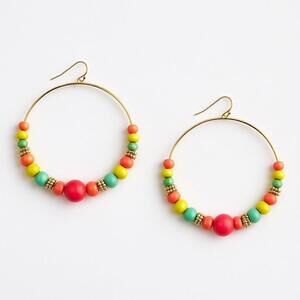 🍏 Colorful Gold-Tone Beaded large Hoop Earrings BIN Z